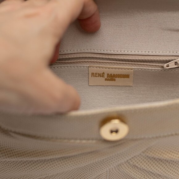 VTG RENE MANCINI Paris Tan Snakeskin Pleated Clutch Purse Evening Bag 9"W - Picture 9 of 10